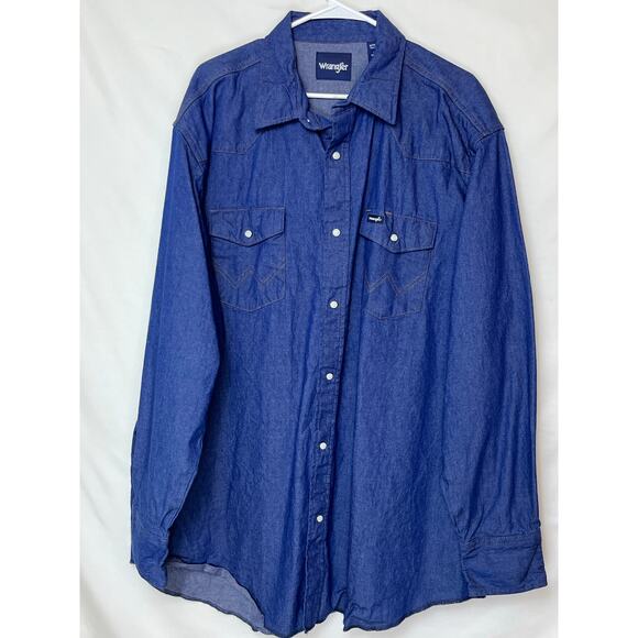 Wrangler Other - Wrangler Men's Size 2X Blue Long Sleeve Pearl Snap Western Work Wear Denim Shirt